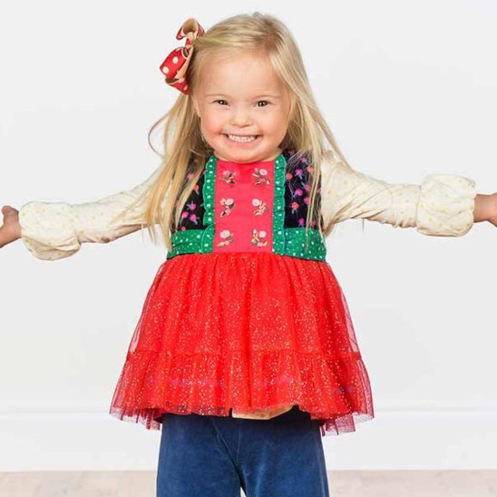 Red & Green Embroidered Caroling Away Tunic MJ